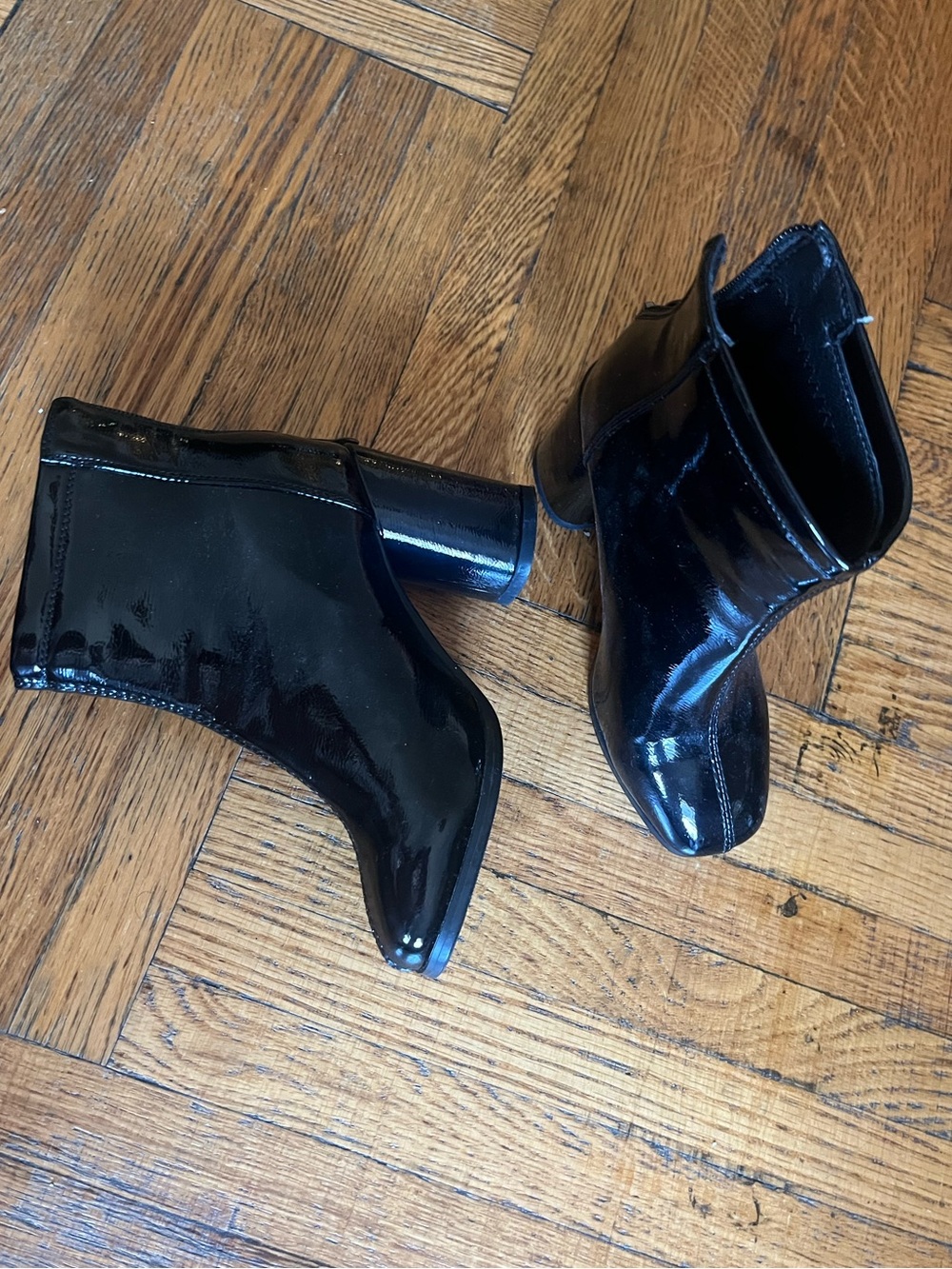 Patent faux Leather Black Ankle Boots - Women's/girls Fashion Booties